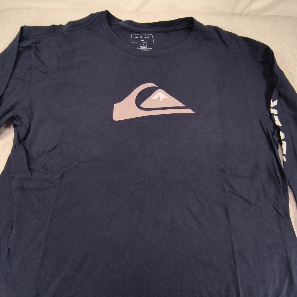 Quiksilver Crew Neck Long Sleeve Graphic T Shirt Mens Size Large L Navy Blue